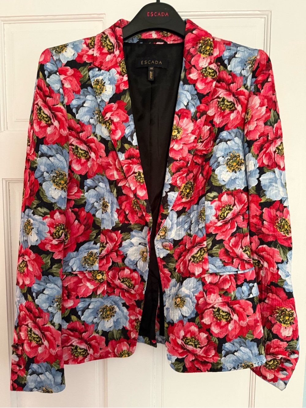 Escada Floral Blazer in Red, Light Blue & Black